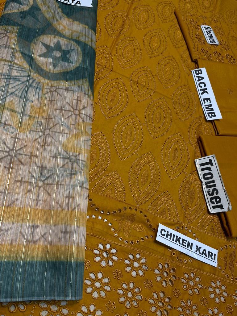 Its 3 piece unstitched Lawn Chikenkari Embroidered Dress IR-42