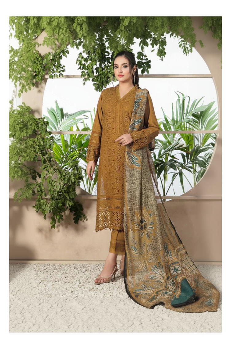 Its 3 piece unstitched Lawn Chikenkari Embroidered Dress IR-42