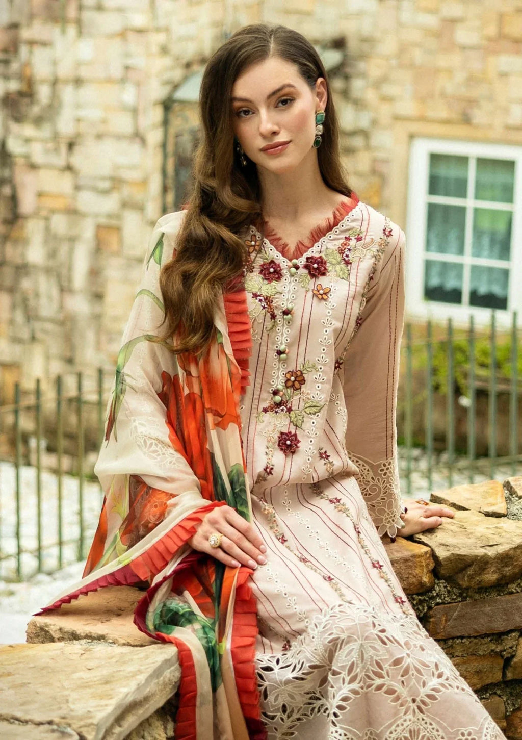 Its 3 piece unstitched Lawn Embroidered Dress IR-52