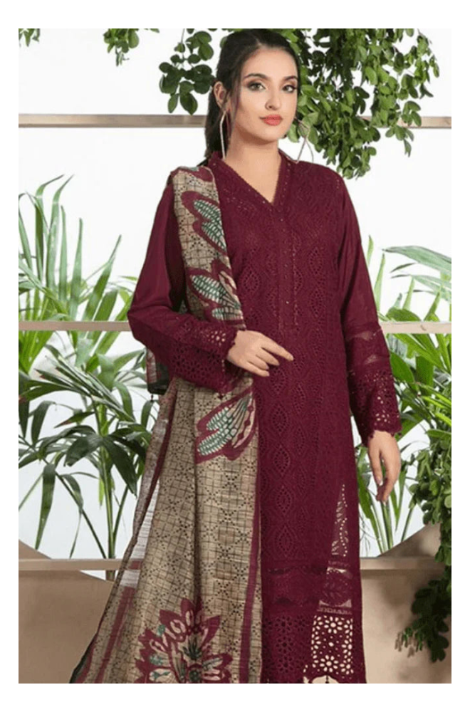 Its 3 piece unstitched Lawn Chikenkari Embroidered Dress IR-41
