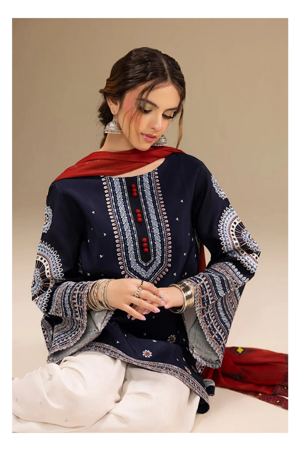 Its 3 piece unstitched Lawn Embroidered Dress IR-21