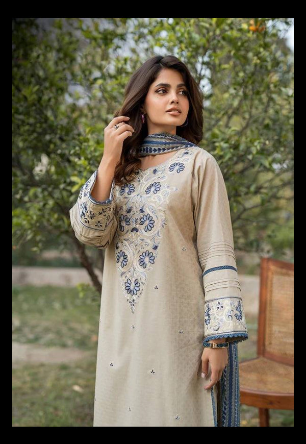 Its 3 piece unstitched Lawn Embroidered Dress IR-23