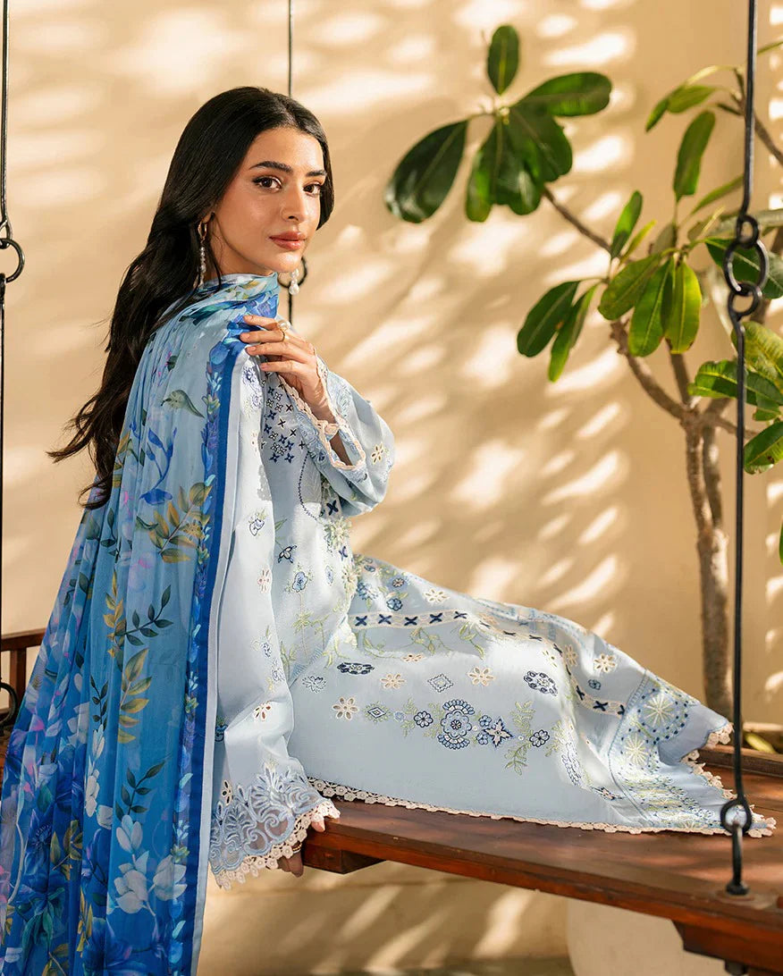 Its 3 piece unstitched  Chikenkari Dhanak Embroidered Dress IR-44
