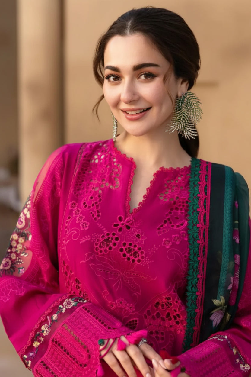 Its 3 piece unstitched  Chikenkari Dhanak Embroidered Dress IR-45