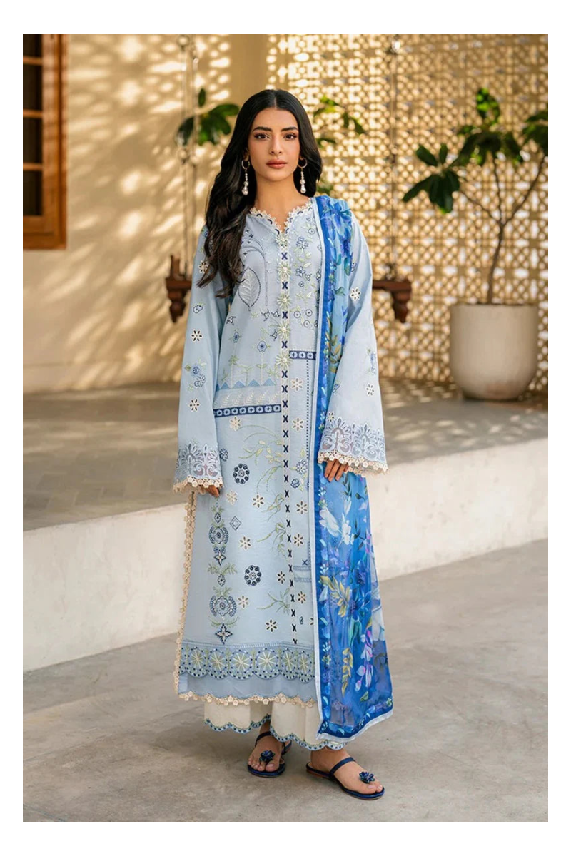 Its 3 piece unstitched  Chikenkari Dhanak Embroidered Dress IR-44