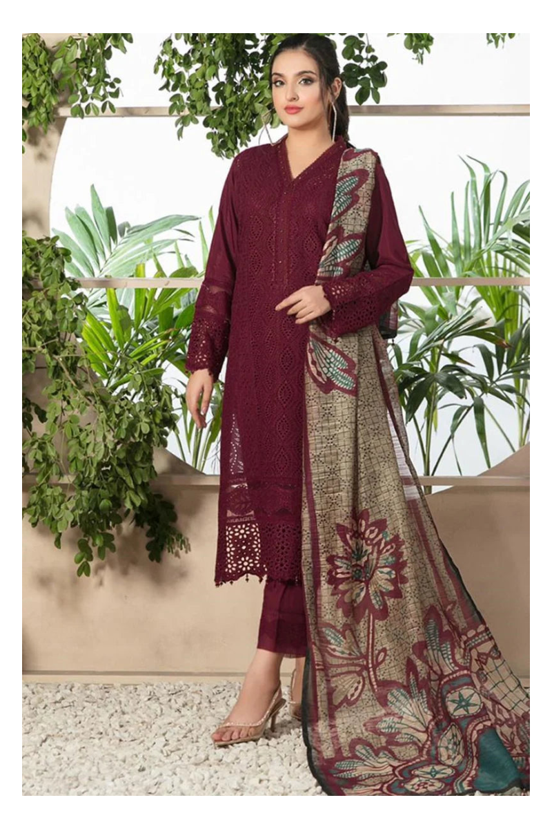 Its 3 piece unstitched Lawn Chikenkari Embroidered Dress IR-41