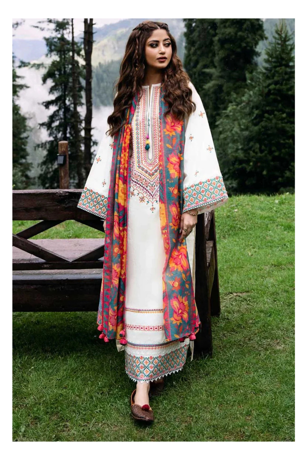 Its 3 piece unstitched Lawn  Embroidered Dress IR-43
